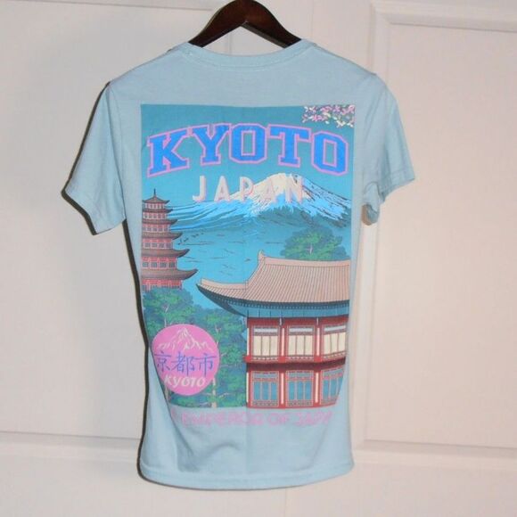 Kyoto Japan Graphic Tee by Rgstr Size Small Light Blue Travel Shirt - Picture 1 of 3